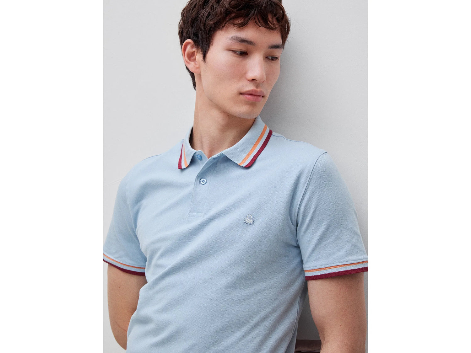 Benetton Light blue Men Slim Fit Polo Shirt SKU: 3F9HU302W_72C Image 04