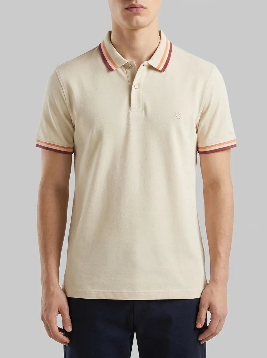 Benetton Beige Men Slim Fit Polo Shirt SKU: 3F9HU302W_752 Image 00