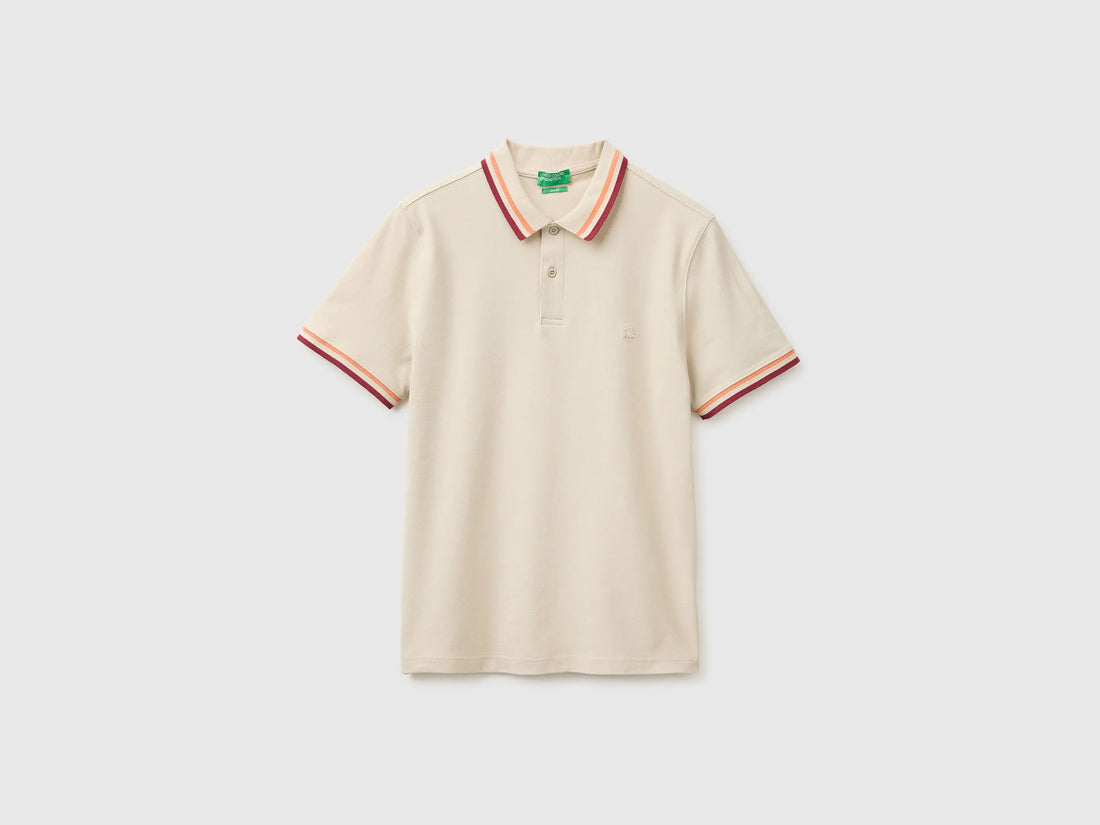 Benetton Beige Men Slim Fit Polo Shirt SKU: 3F9HU302W_752 Image 01