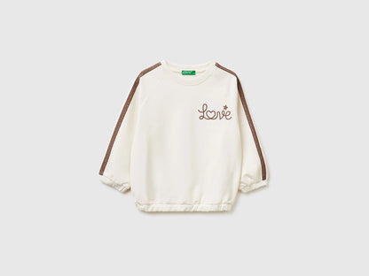 Benetton Creamy White Girls Sweatshirt with Lace and Embroidery SKU: 3F9VG10M2_00E Image 01