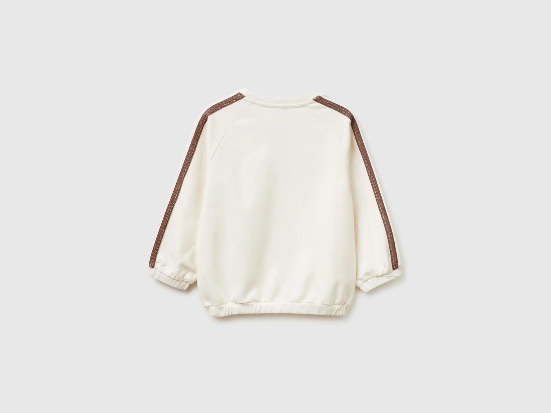 Benetton Creamy White Girls Sweatshirt with Lace and Embroidery SKU: 3F9VG10M2_00E Image 02