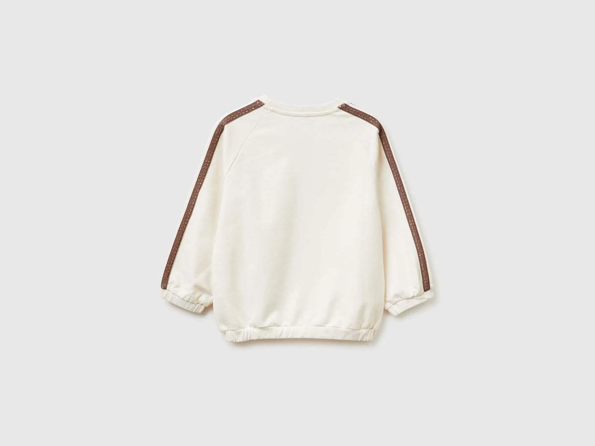 Benetton Creamy White Girls Sweatshirt with Lace and Embroidery SKU: 3F9VG10M2_00E Image 02