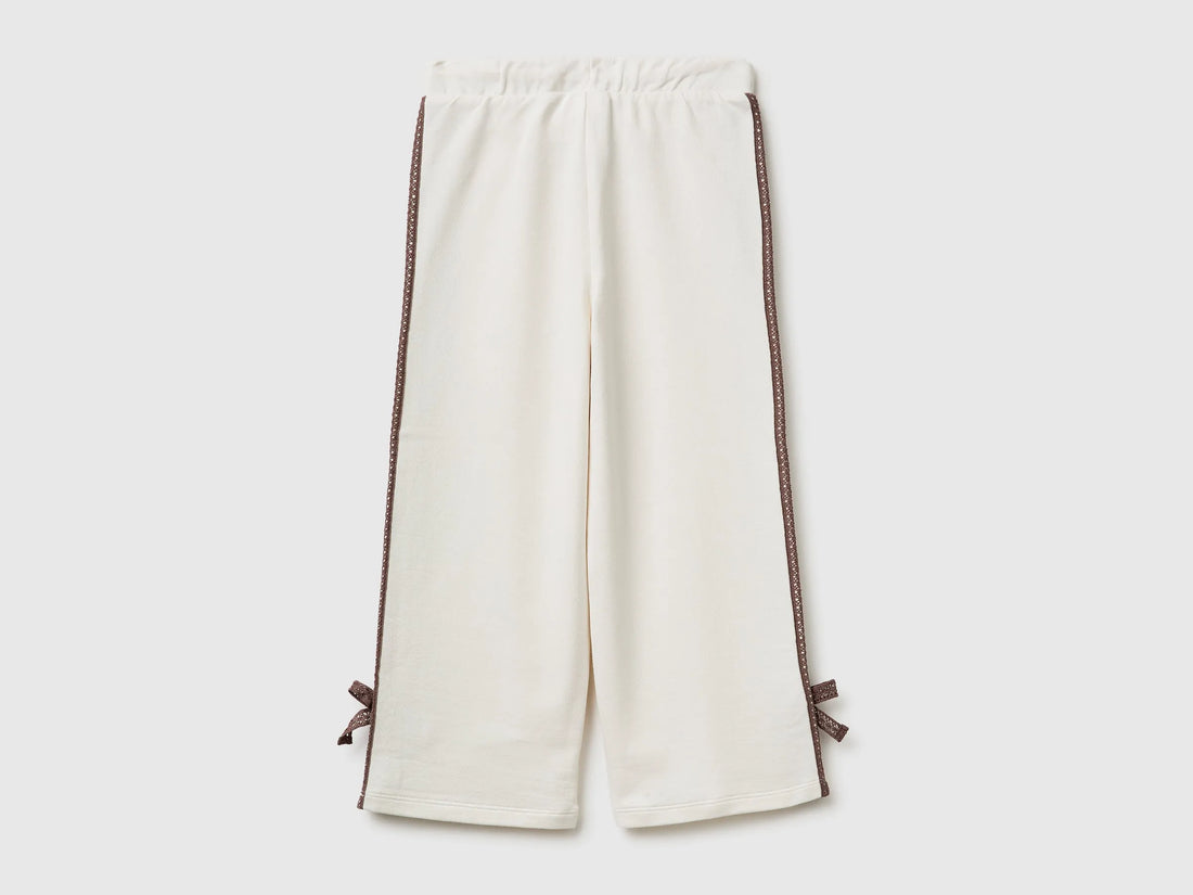 Benetton Creamy White Girls Pants with Lace and Bows SKU: 3F9VGF05C_00E Image 02