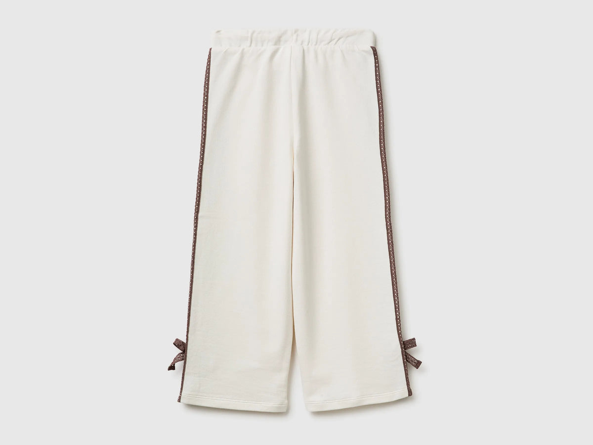 Benetton Creamy White Girls Pants with Lace and Bows SKU: 3F9VGF05C_00E Image 02