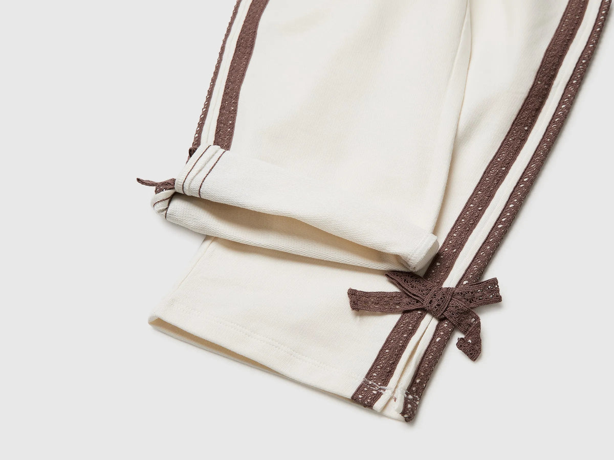 Benetton Creamy White Girls Pants with Lace and Bows SKU: 3F9VGF05C_00E Image 03