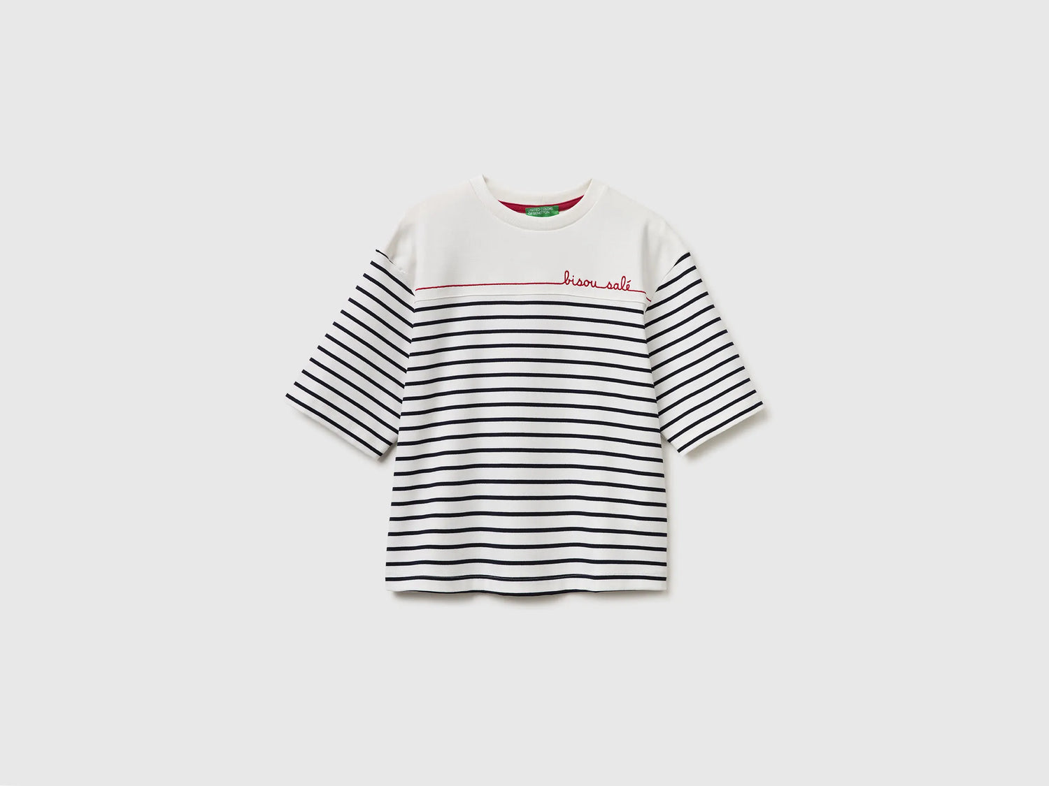 Benetton Dark Blue Women Sailor Striped T-Shirt with Embroidery SKU: 3FLCD10C8_901 Image 01