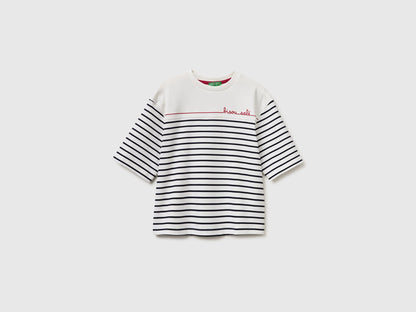 Benetton Dark Blue Women Sailor Striped T-Shirt with Embroidery SKU: 3FLCD10C8_901 Image 01