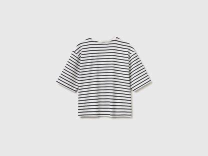 Benetton Dark Blue Women Sailor Striped T-Shirt with Embroidery SKU: 3FLCD10C8_901 Image 02