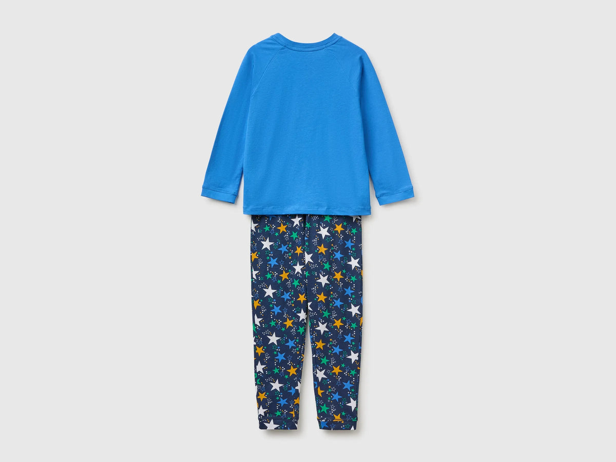 Benetton Air Force Blue Boys Pyjamas with Logo And Patterned Trousers SKU: 3G680P0A6_901 Image 02