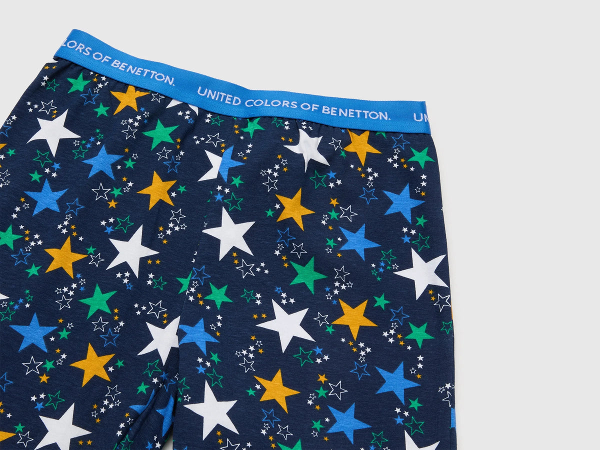 Benetton Air Force Blue Boys Pyjamas with Logo And Patterned Trousers SKU: 3G680P0A6_901 Image 03