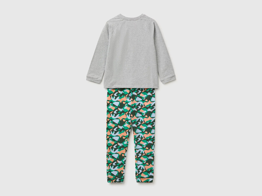 Benetton Gray Boys Pyjamas with Logo And Patterned Trousers SKU: 3G680P0A6_902 Image 02