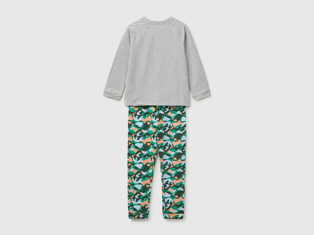 Benetton Gray Boys Pyjamas with Logo And Patterned Trousers SKU: 3G680P0A6_902 Image 02