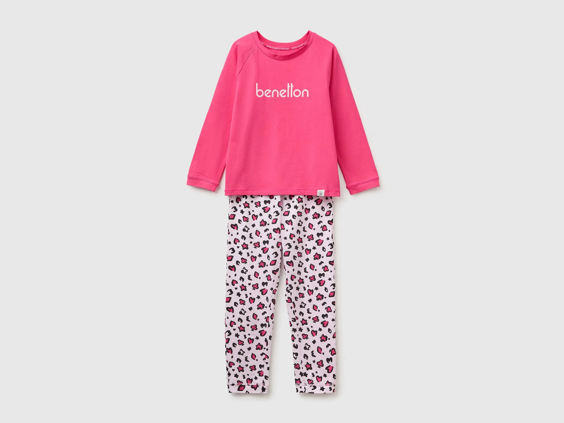 Benetton Light Blue Boys Pyjamas with Logo and Patterned Trousers SKU: 3G680P0A6_903 Image 01