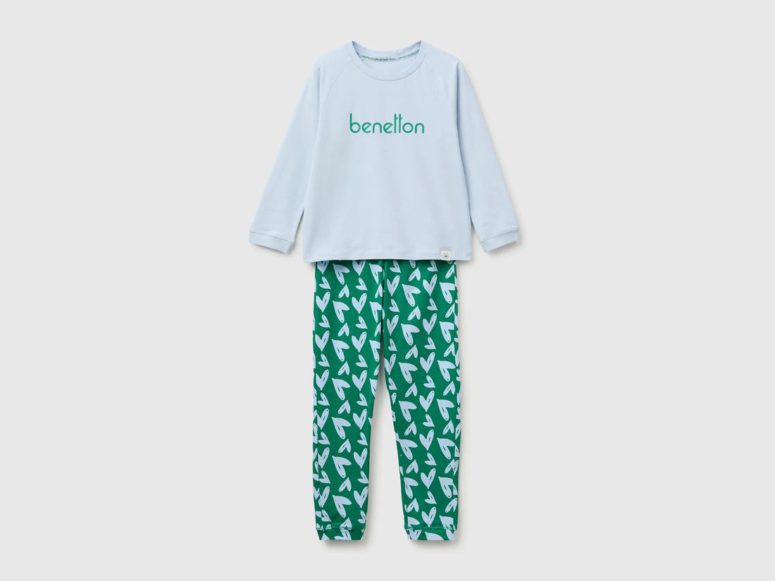 Benetton Pink Boys Pyjamas with Logo And Patterned Trousers SKU: 3G680P0A6_904 Image 01