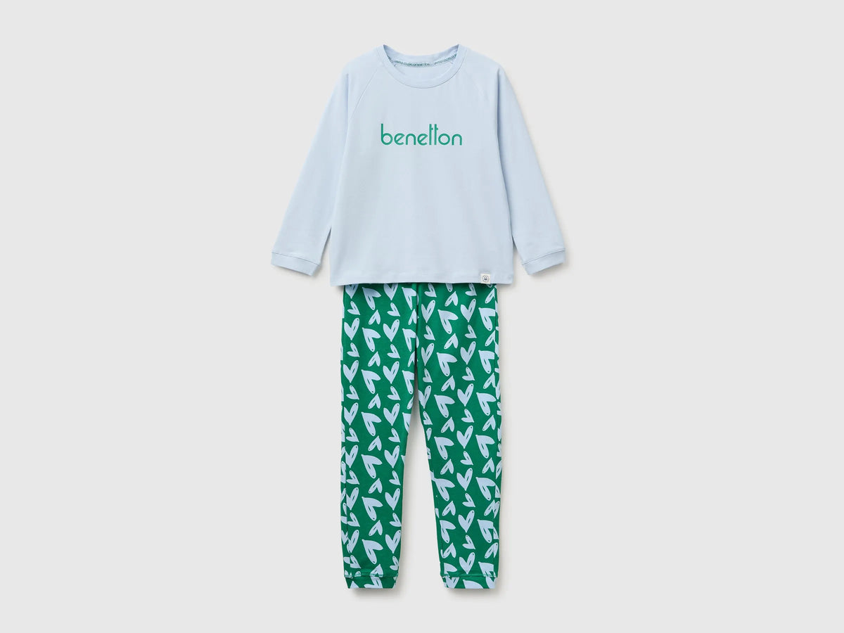 Benetton Pink Boys Pyjamas with Logo And Patterned Trousers SKU: 3G680P0A6_904 Image 01