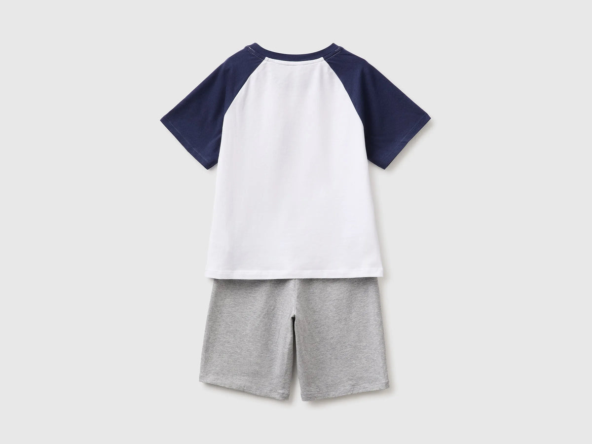 Benetton Dark Blue Boys Short Cotton Pyjamas with Logo Print SKU: 3G680P0A7_901 Image 02