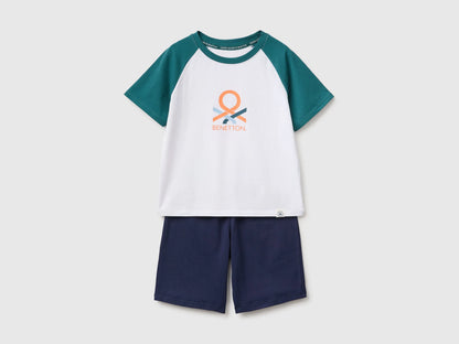 Benetton Dark Green Boys Short Cotton Pyjamas with Logo Print SKU: 3G680P0A7_902 Image 01