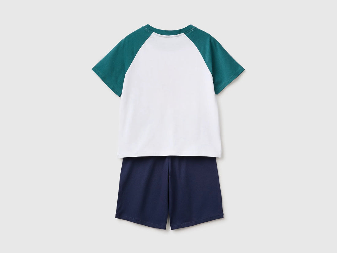 Benetton Dark Green Boys Short Cotton Pyjamas with Logo Print SKU: 3G680P0A7_902 Image 02