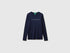 Benetton Dark Blue Women Long Sleeve T-Shirt with Glitter Logo SKU: 3GA8E16G0_016 Image 01