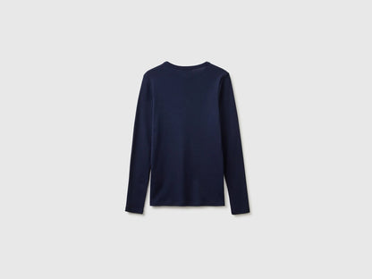 Benetton Dark Blue Women Long Sleeve T-Shirt with Glitter Logo SKU: 3GA8E16G0_016 Image 02