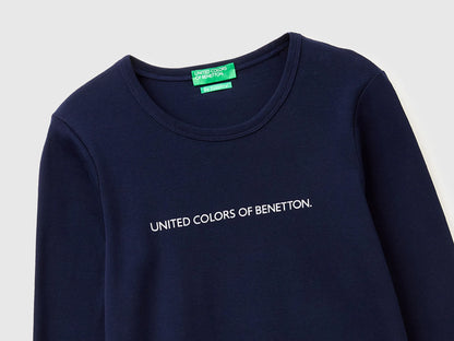 Benetton Dark Blue Women Long Sleeve T-Shirt with Glitter Logo SKU: 3GA8E16G0_016 Image 03