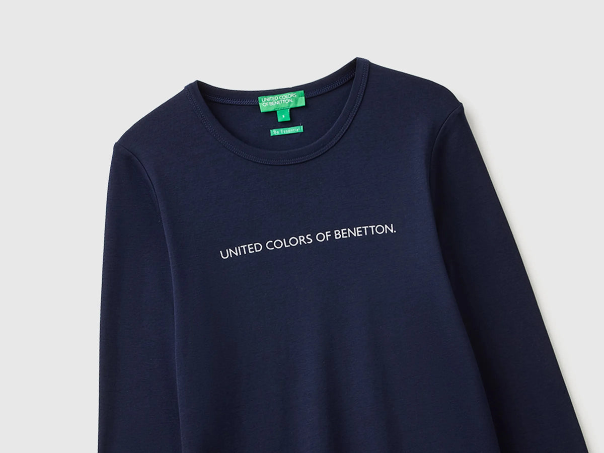 Benetton Dark Blue Women Long Sleeve T-Shirt with Glitter Logo SKU: 3GA8E16G0_016 Image 04