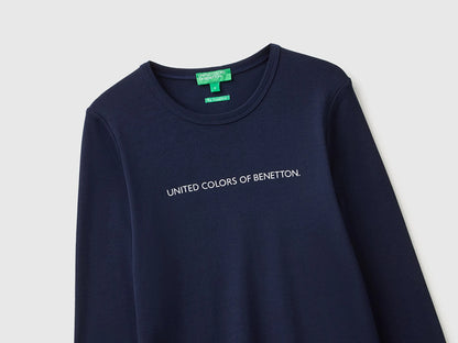 Benetton Dark Blue Women Long Sleeve T-Shirt with Glitter Logo SKU: 3GA8E16G0_016 Image 04