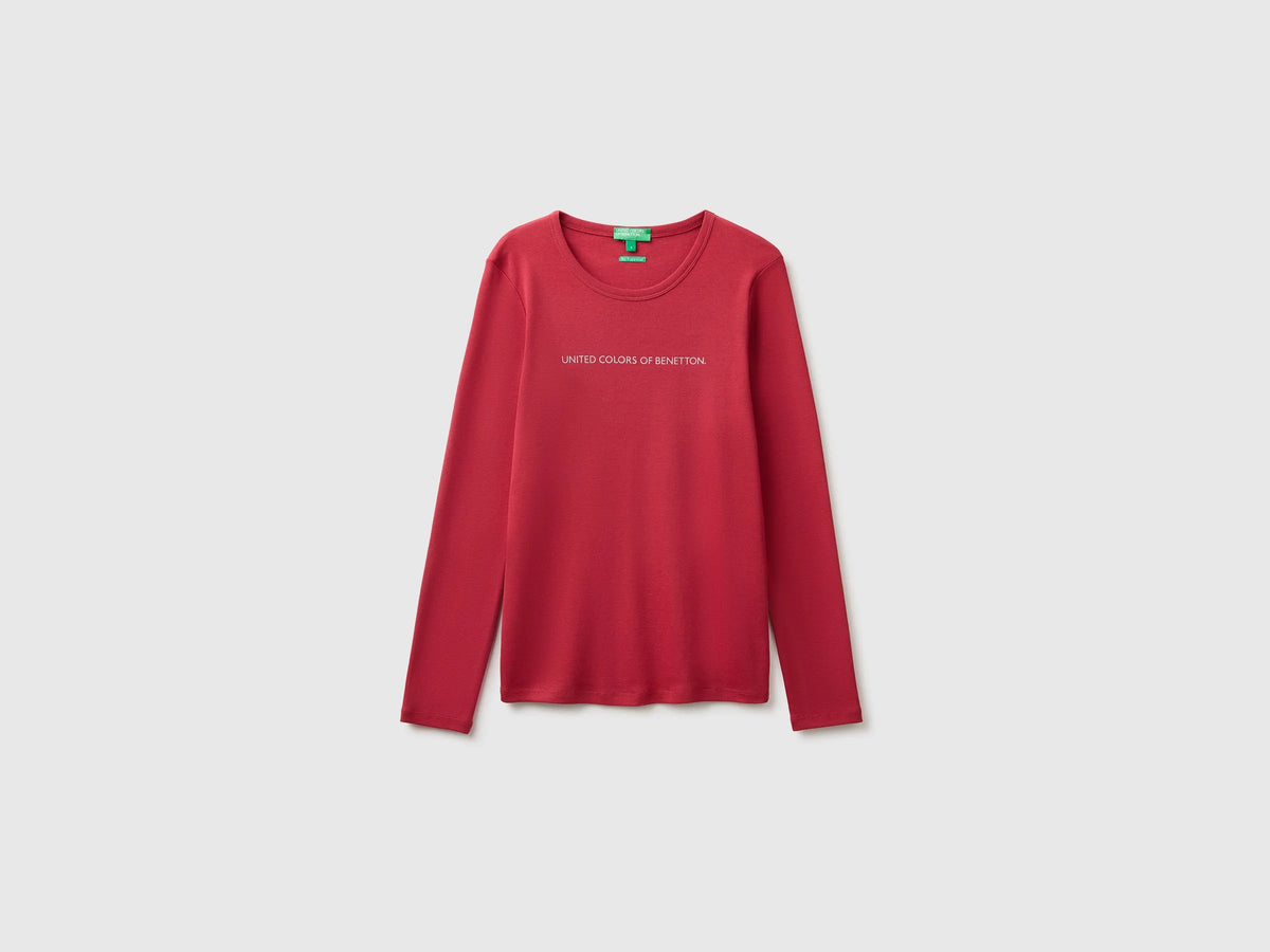 Benetton Strawberry Women Long-Sleeved T-Shirt with Glitter Logo SKU: 3GA8E16G0_0E2 Image 01