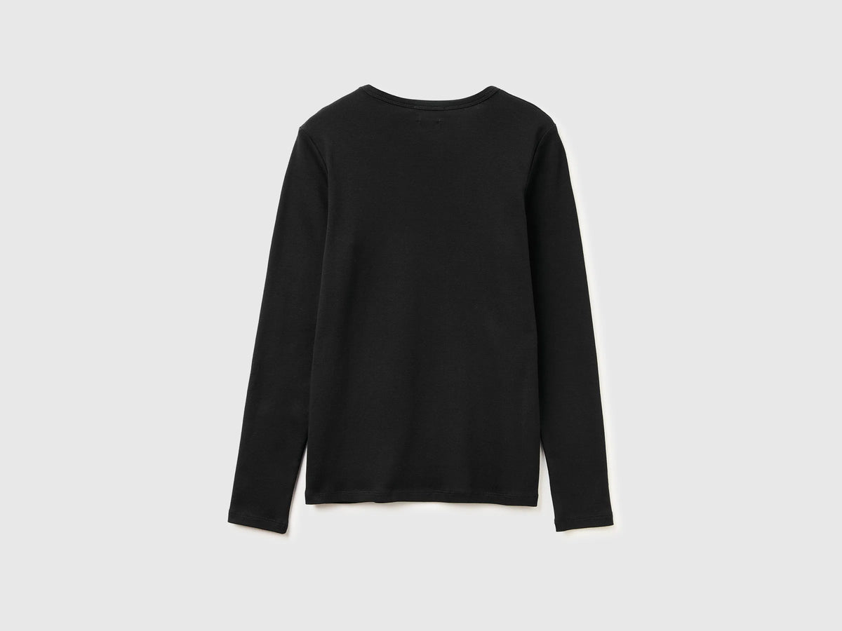 Benetton Black Women Long Sleeve T-Shirt with Glitter Logo SKU: 3GA8E16G0_100 Image 04