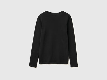 Benetton Black Women Long Sleeve T-Shirt with Glitter Logo SKU: 3GA8E16G0_100 Image 04