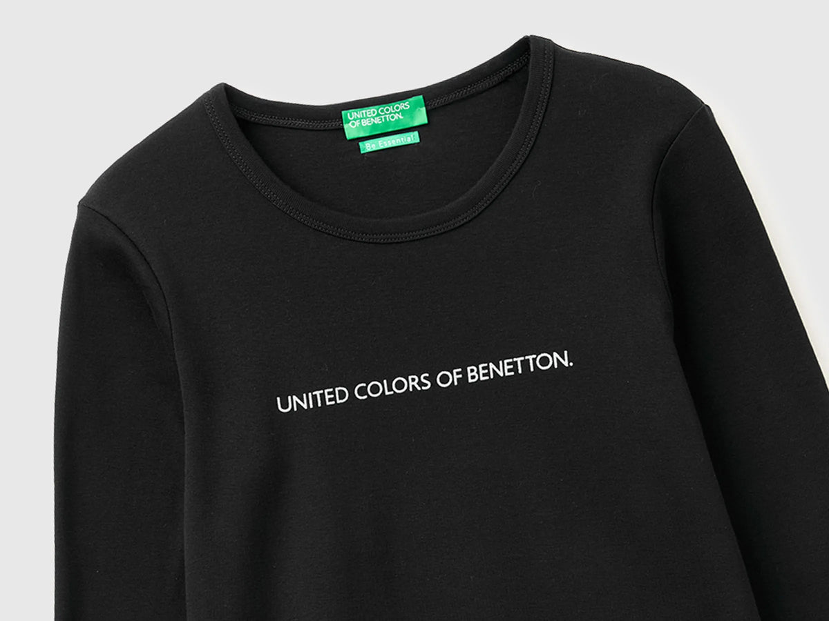 Benetton Black Women Long Sleeve T-Shirt with Glitter Logo SKU: 3GA8E16G0_100 Image 05