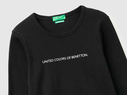Benetton Black Women Long Sleeve T-Shirt with Glitter Logo SKU: 3GA8E16G0_100 Image 05