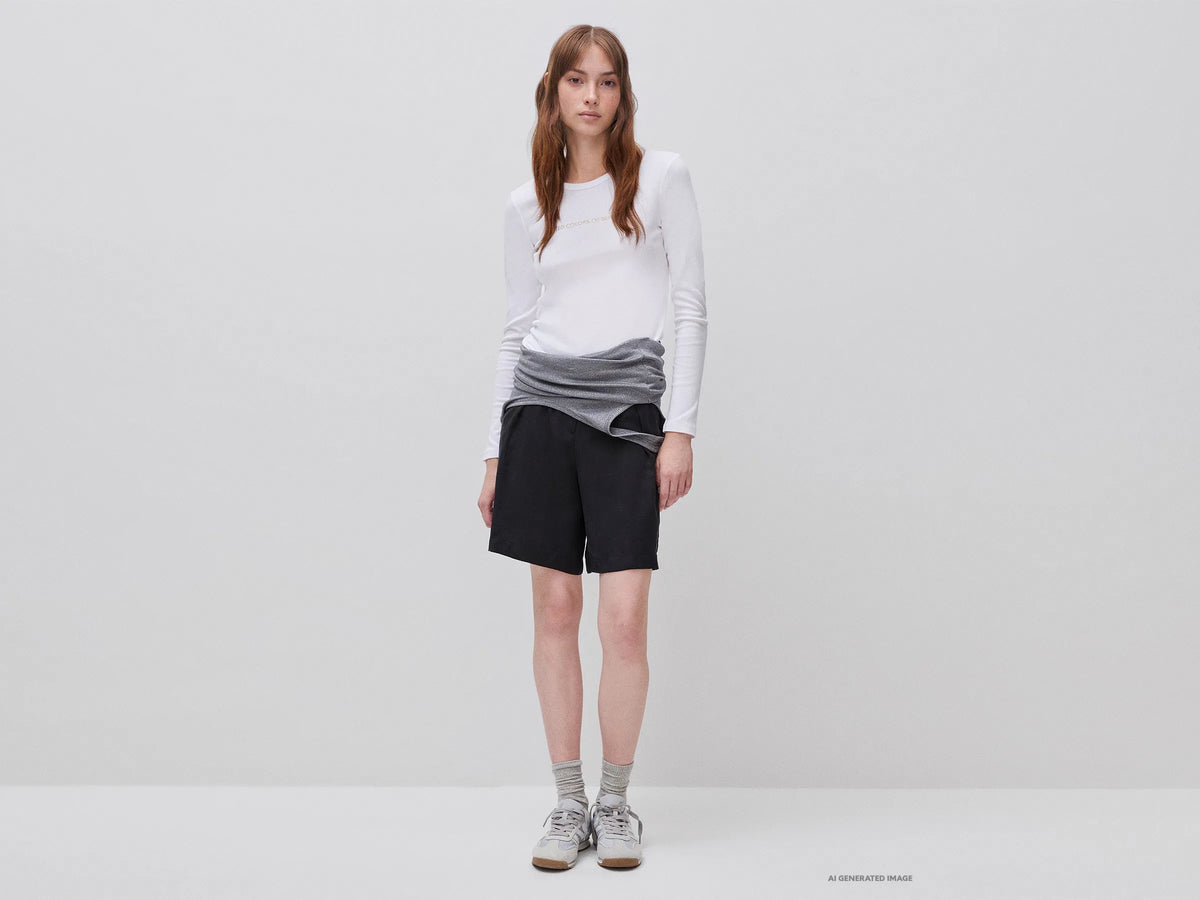 Benetton White Women Long Sleeve T-Shirt with Glitter Logo SKU: 3GA8E16G0_101 Image 03