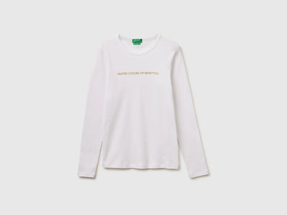 Benetton White Women Long Sleeve T-Shirt with Glitter Logo SKU: 3GA8E16G0_101 Image 05
