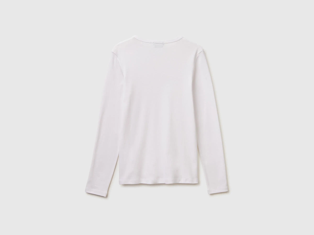 Benetton White Women Long Sleeve T-Shirt with Glitter Logo SKU: 3GA8E16G0_101 Image 06