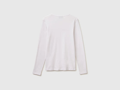 Benetton White Women Long Sleeve T-Shirt with Glitter Logo SKU: 3GA8E16G0_101 Image 06