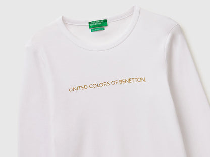 Benetton White Women Long Sleeve T-Shirt with Glitter Logo SKU: 3GA8E16G0_101 Image 07