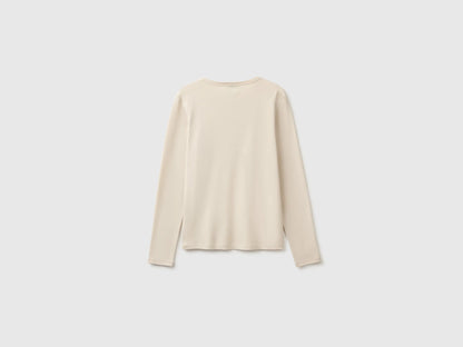 Benetton Beige Women Long Sleeve T-Shirt with Glitter Logo SKU: 3GA8E16G0_152 Image 02