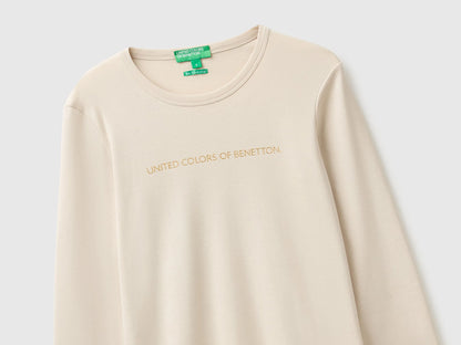 Benetton Beige Women Long Sleeve T-Shirt with Glitter Logo SKU: 3GA8E16G0_152 Image 04