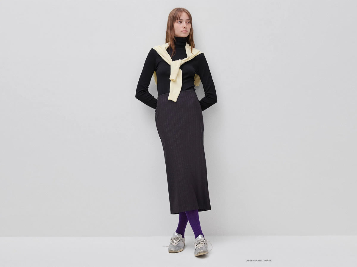 Benetton Black Women Long-Staple Cotton Turtleneck T-Shirt SKU: 3GA8E2224_100 Image 03