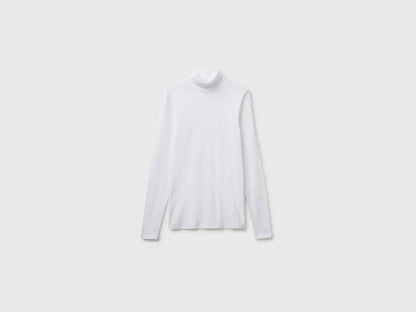 Benetton White Women Long-Staple Cotton Turtleneck T-Shirt SKU: 3GA8E2224_101 Image 01