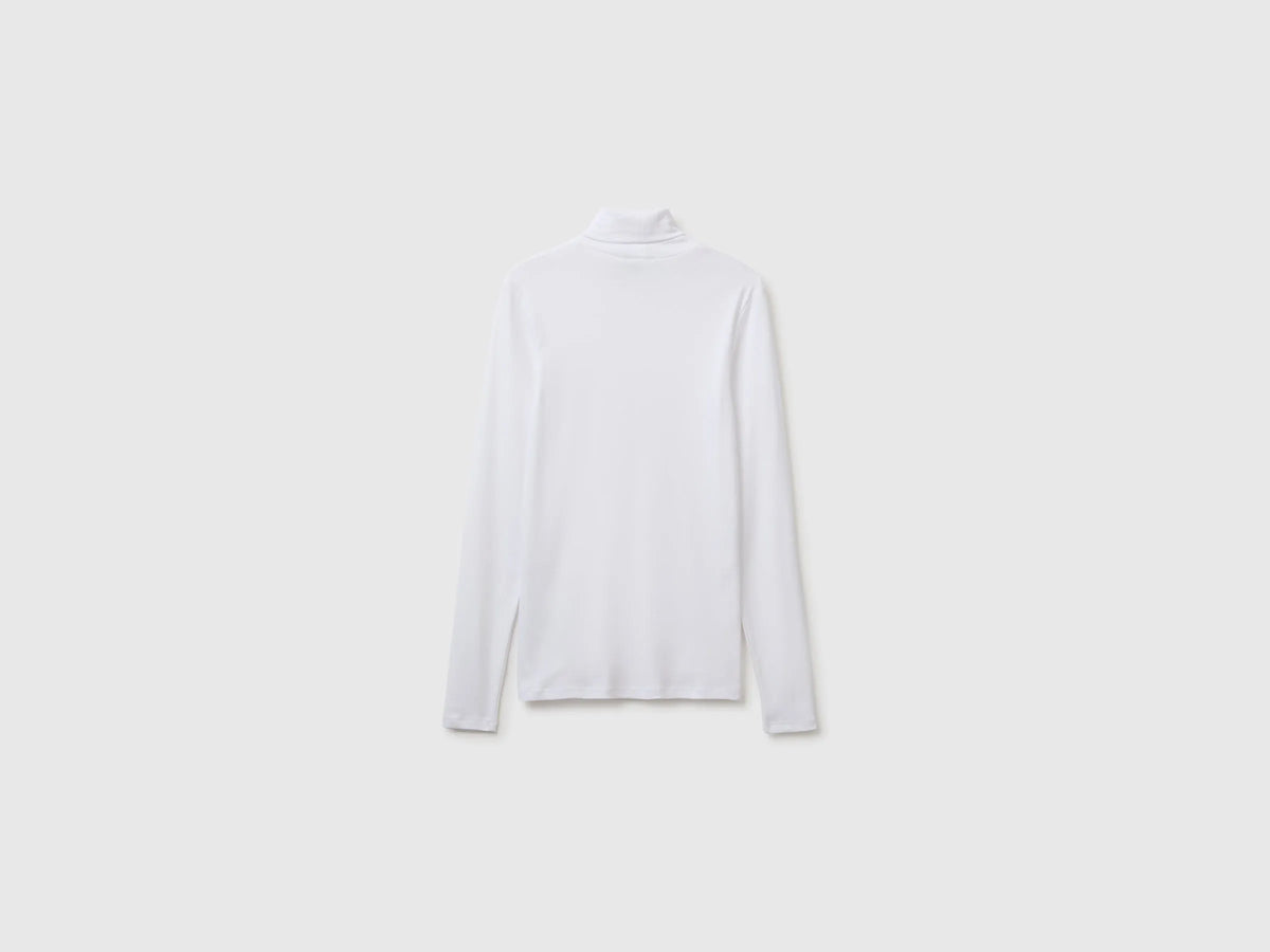 Benetton White Women Long-Staple Cotton Turtleneck T-Shirt SKU: 3GA8E2224_101 Image 02