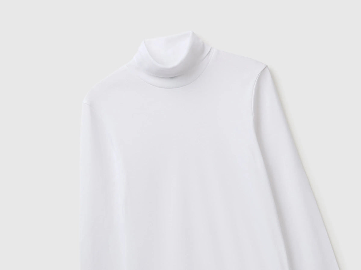 Benetton White Women Long-Staple Cotton Turtleneck T-Shirt SKU: 3GA8E2224_101 Image 03