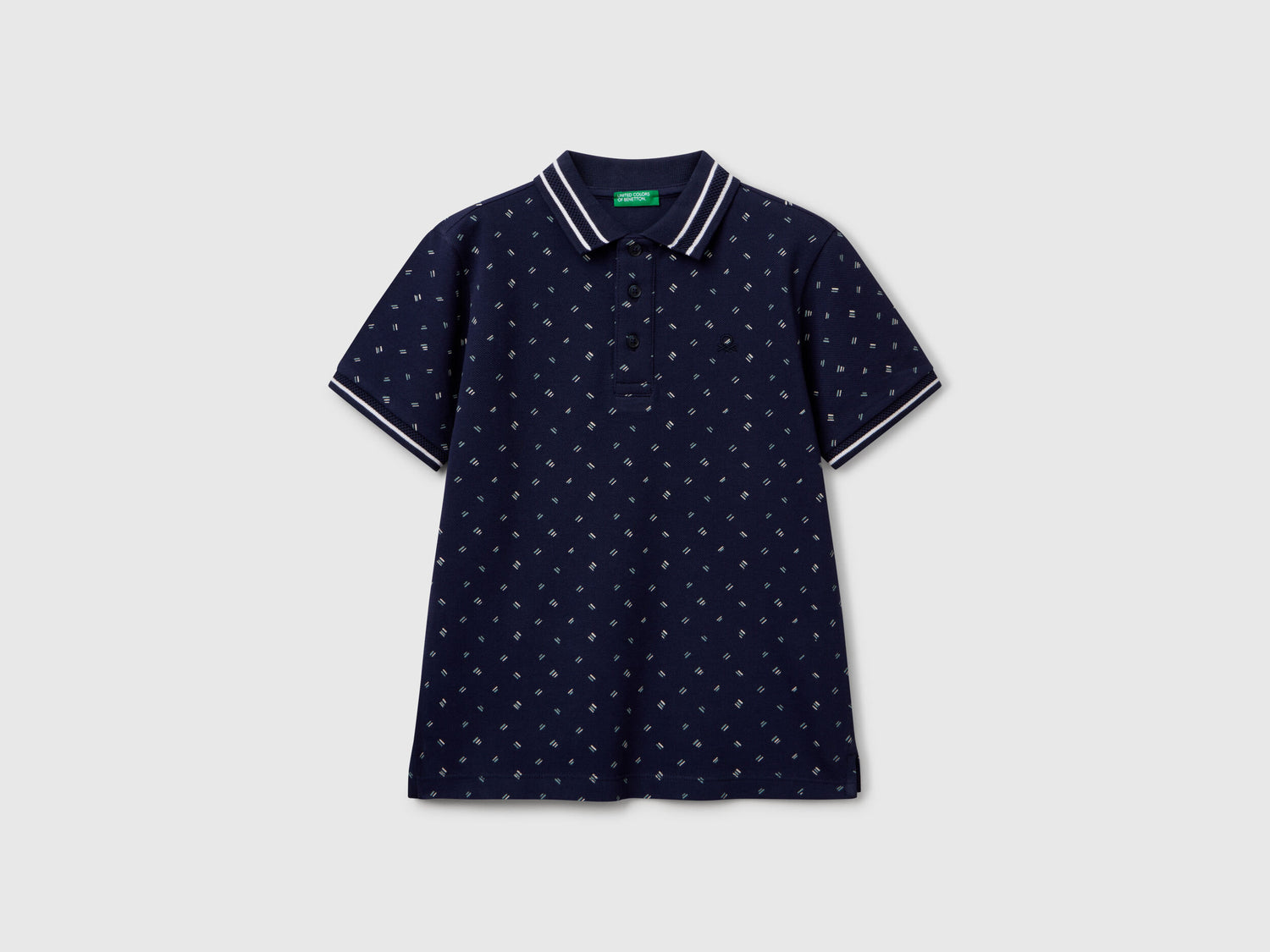 Benetton_Micro Patterned Polo Shirt in Pure Cotton_3H35C301V_64W_01