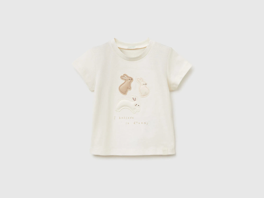 Benetton Creamy White Newborn T-Shirt with Organic Cotton Application SKU: 3I1XA106X_0R2 Image 01
