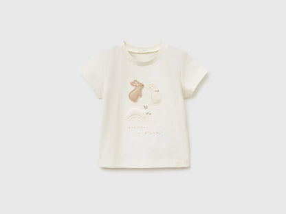 Benetton Creamy White Newborn T-Shirt with Organic Cotton Application SKU: 3I1XA106X_0R2 Image 01