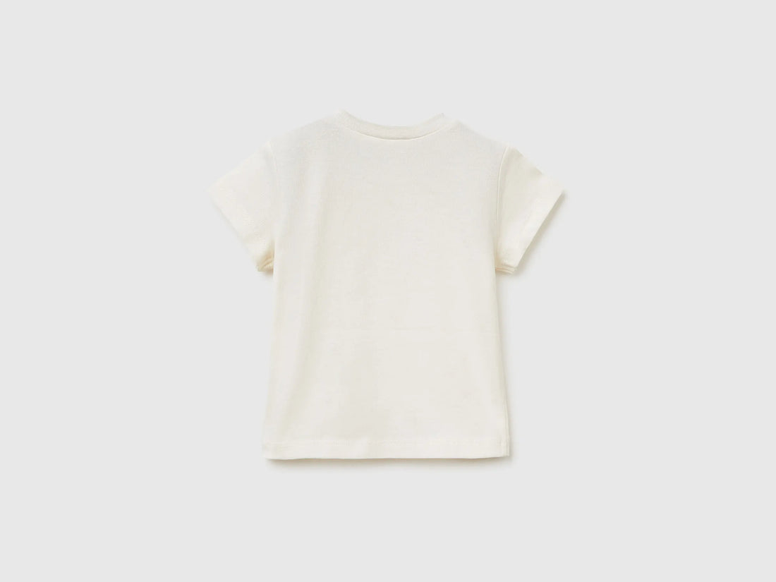 Benetton Creamy White Newborn T-Shirt with Organic Cotton Application SKU: 3I1XA106X_0R2 Image 02