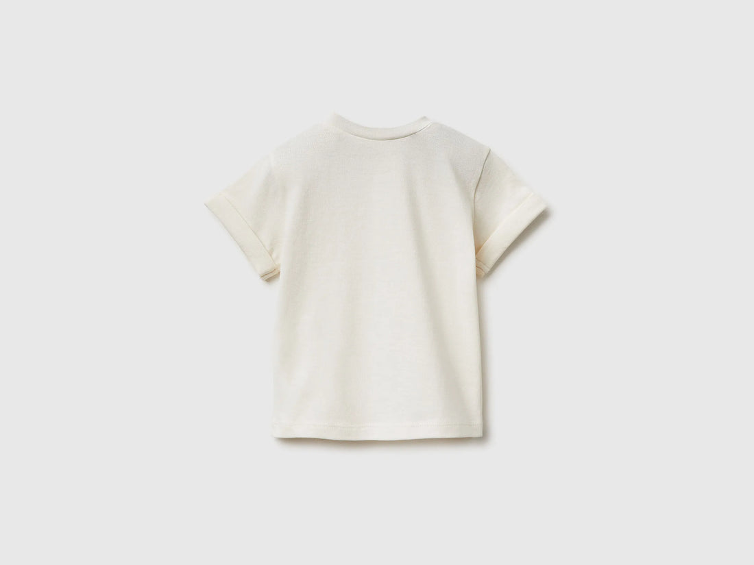 Benetton Creamy White Newborn Organic Cotton Patch T-Shirt SKU: 3I1XA106Y_0R2 Image 02