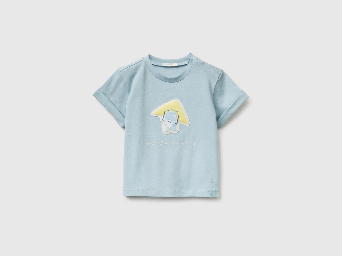 Benetton Sky Blue Newborn Organic Cotton Patch T-Shirt SKU: 3I1XA106Y_33W Image 01