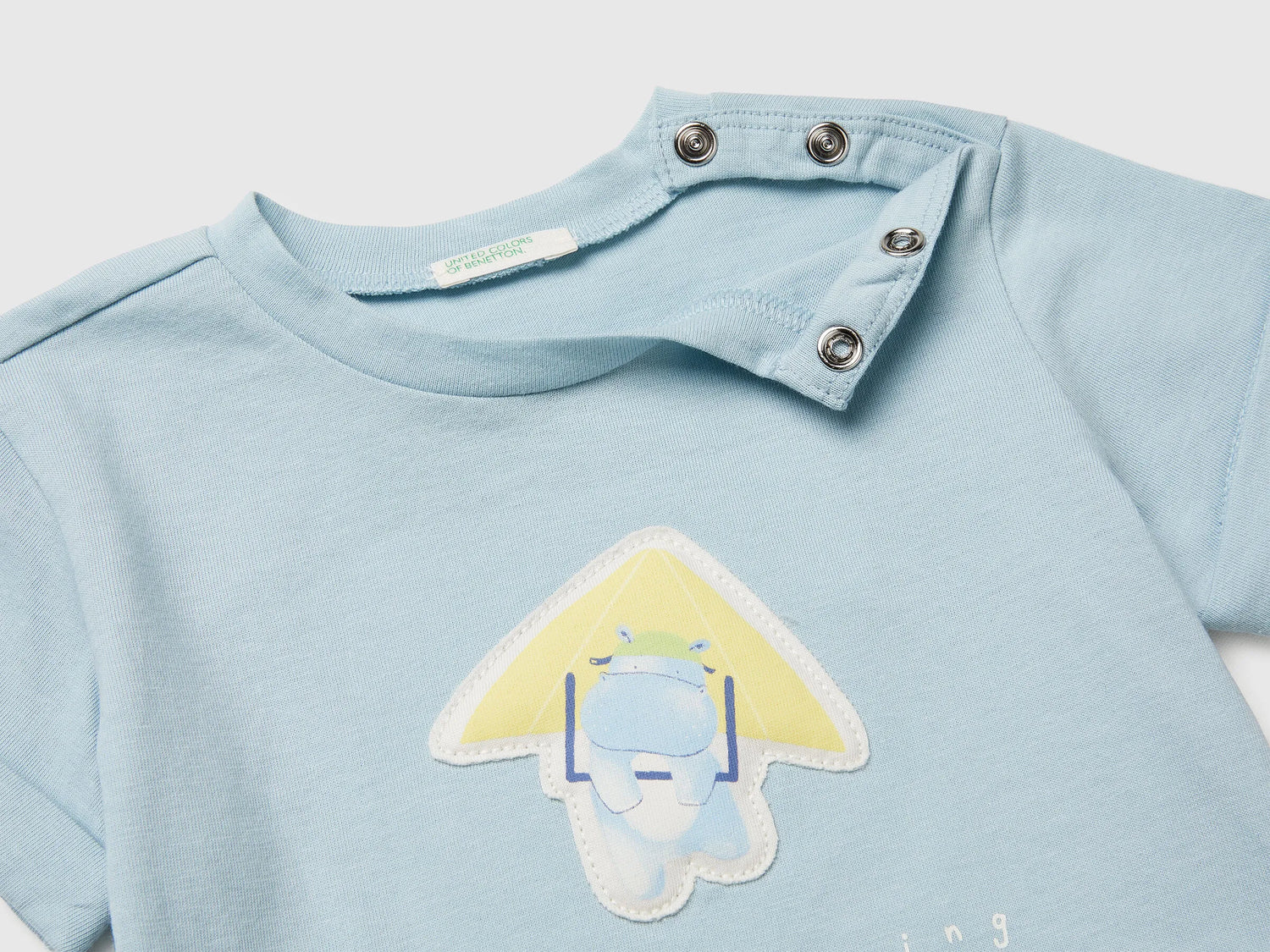 Benetton Sky Blue Newborn Organic Cotton Patch T-Shirt SKU: 3I1XA106Y_33W Image 03